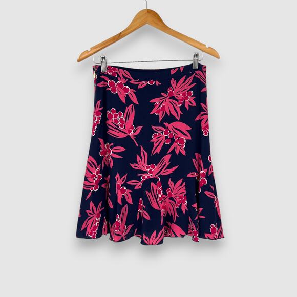 Draper James Cherry Ann Fluted Skirt Navy Pink Floral Size 4 NWT - Picture 2 of 5